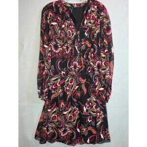 Chiasso Mini Dress Women Black Multi Paisley Floral V-Neck Long Sleeve Size 10